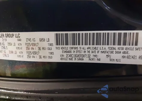 2014 Chrysler Town & Country Touring z USA, uszkodzony, nr VIN 2C4RC1BG0ER307132